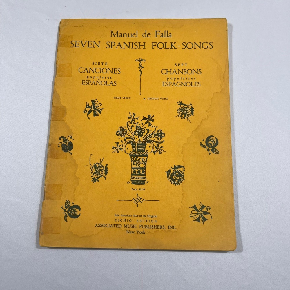 Manuel de Falla Seven Spanish Folk-Songs Sheet Music Medium Voice Yellow Vintage